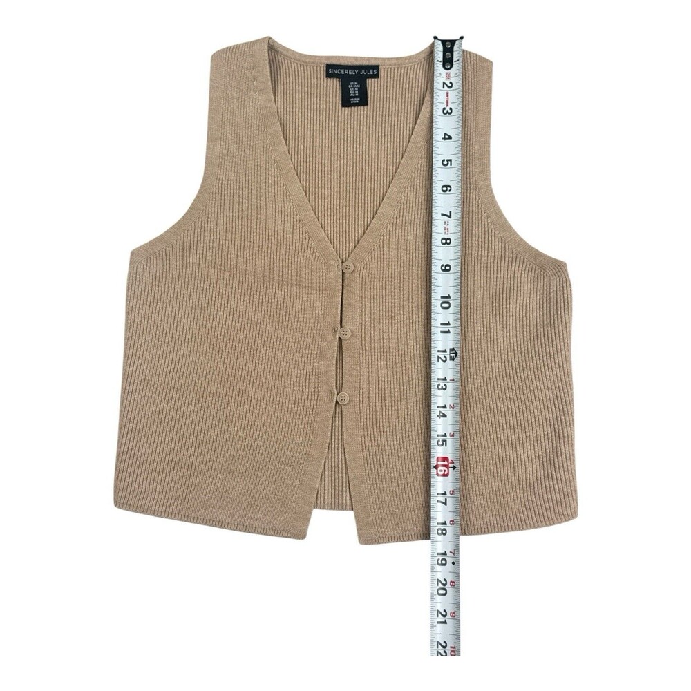 Sincerely Jules Beige Ribbed V-Neck Buttoned Knit Vest - Picture 7 of 7